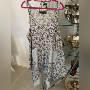 J.P. & Mattie aqua and brown jumper with asymmetrical hemline.